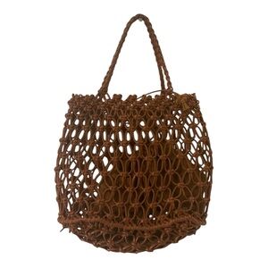 Women’s Faux  Leather Brown Woven  Purse Fishing Net Handmade Beach  Handbag